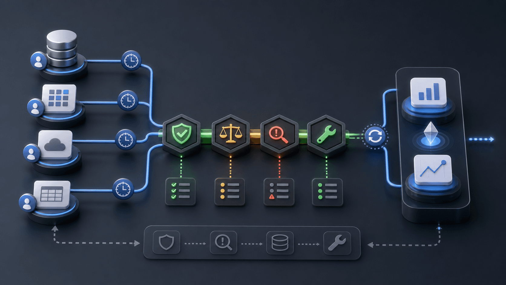 Visual guide to linked sources reviewed for owner, sync health, campaign dependency, and recovery path.